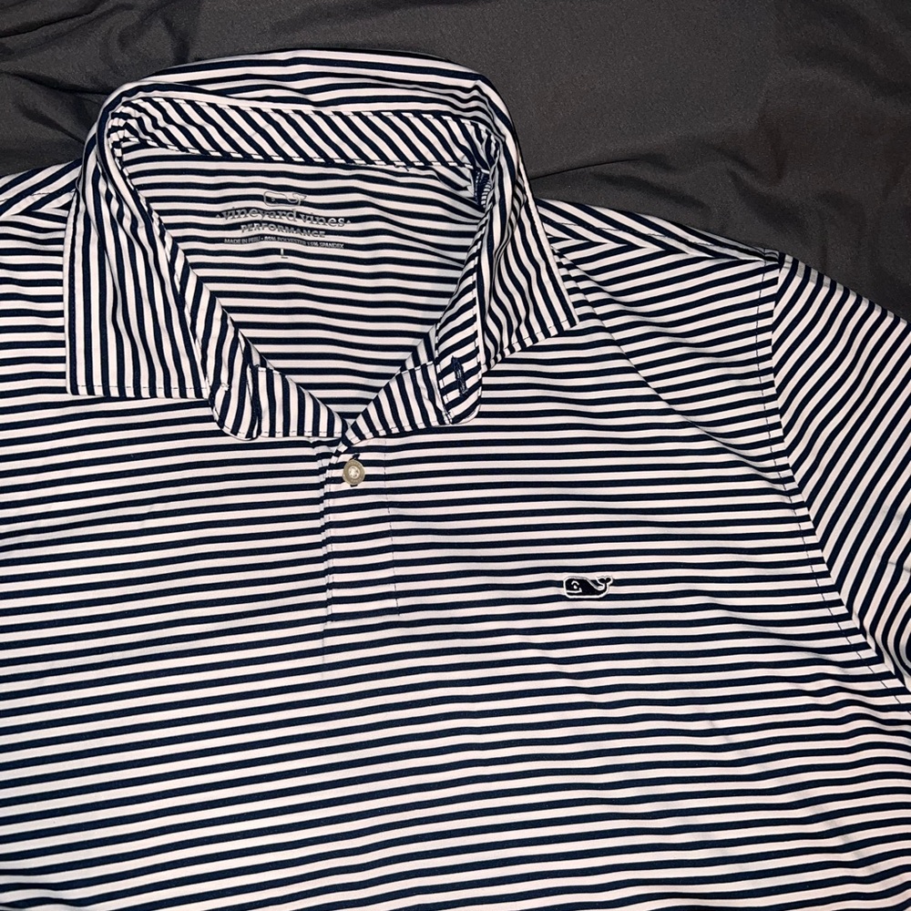 Vineyard Vines Navy and White Striped Polo